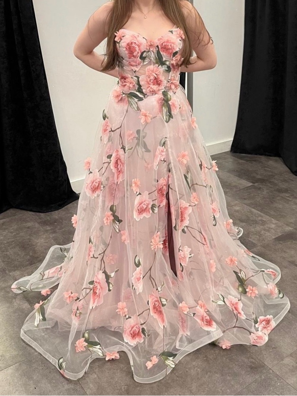 Strapless Blush Pink Floral Dress
